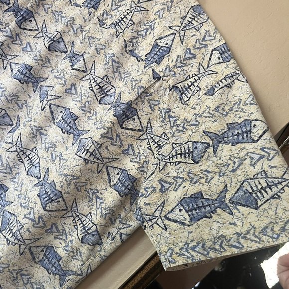 VTG Crossings Mens Fish Geometric Print Hawaiian Short Sleeve Button Down Shirt - Picture 9 of 12